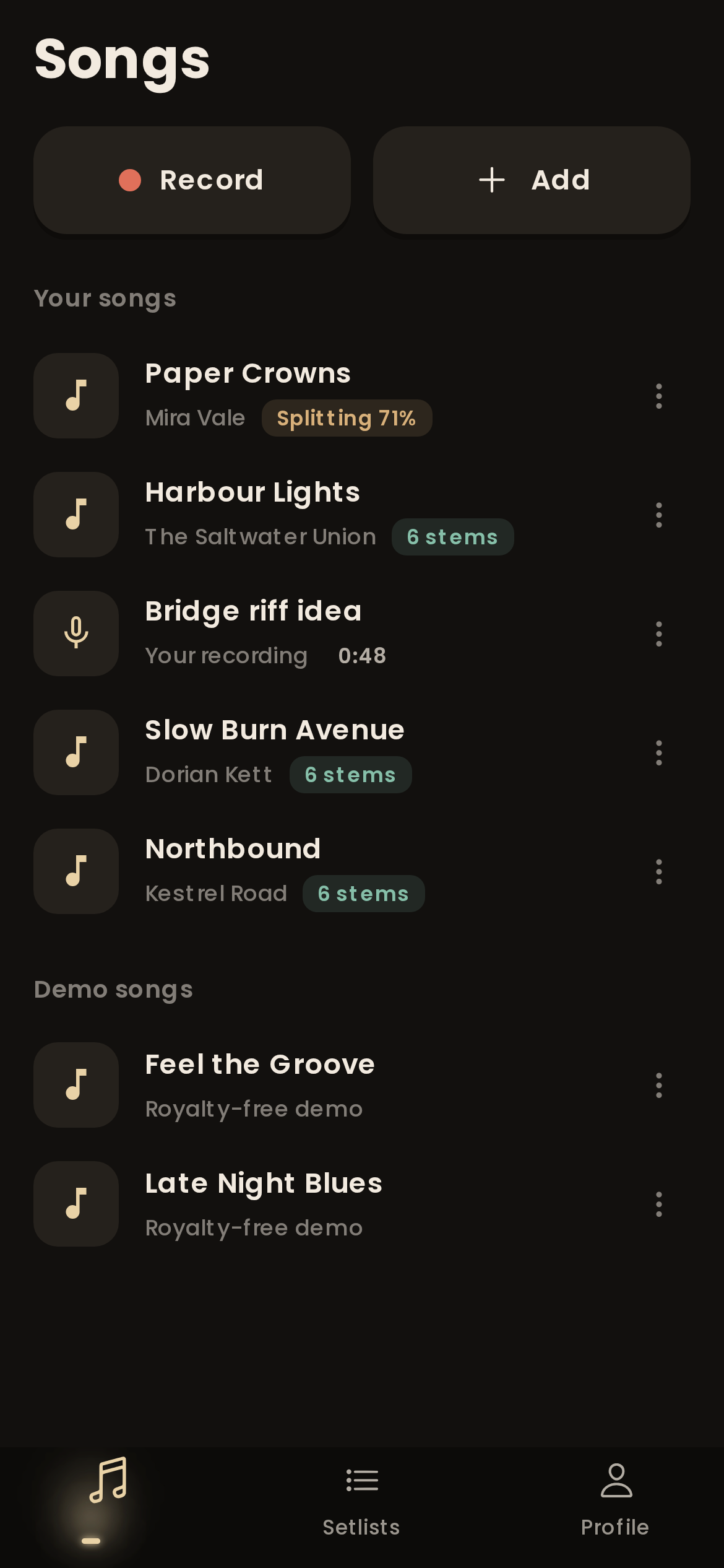 The Woodshed songs library